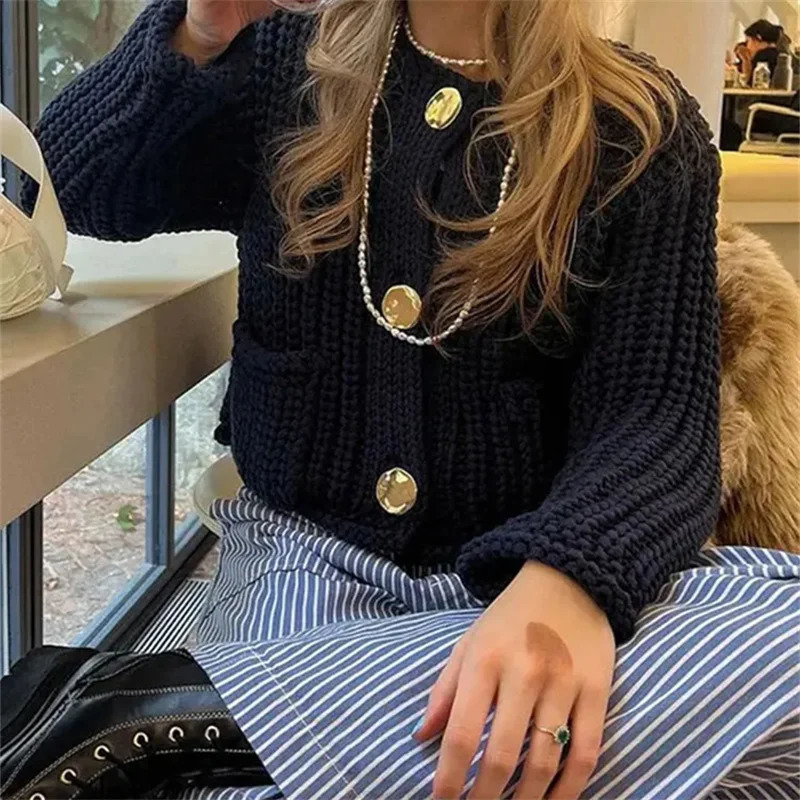 women Knitted Cardigan Sweater Casual Button ONeck Long Sleeve Female 2024 Fashion Solid Loose Lady Cardigans 250109Z