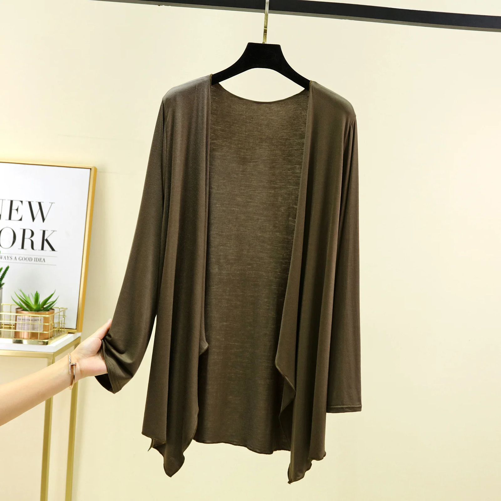 Summer Women thin Cardigan Long sleeves Modal Airconditioned Top Irregular sunproof clothing all match tops 250109Z