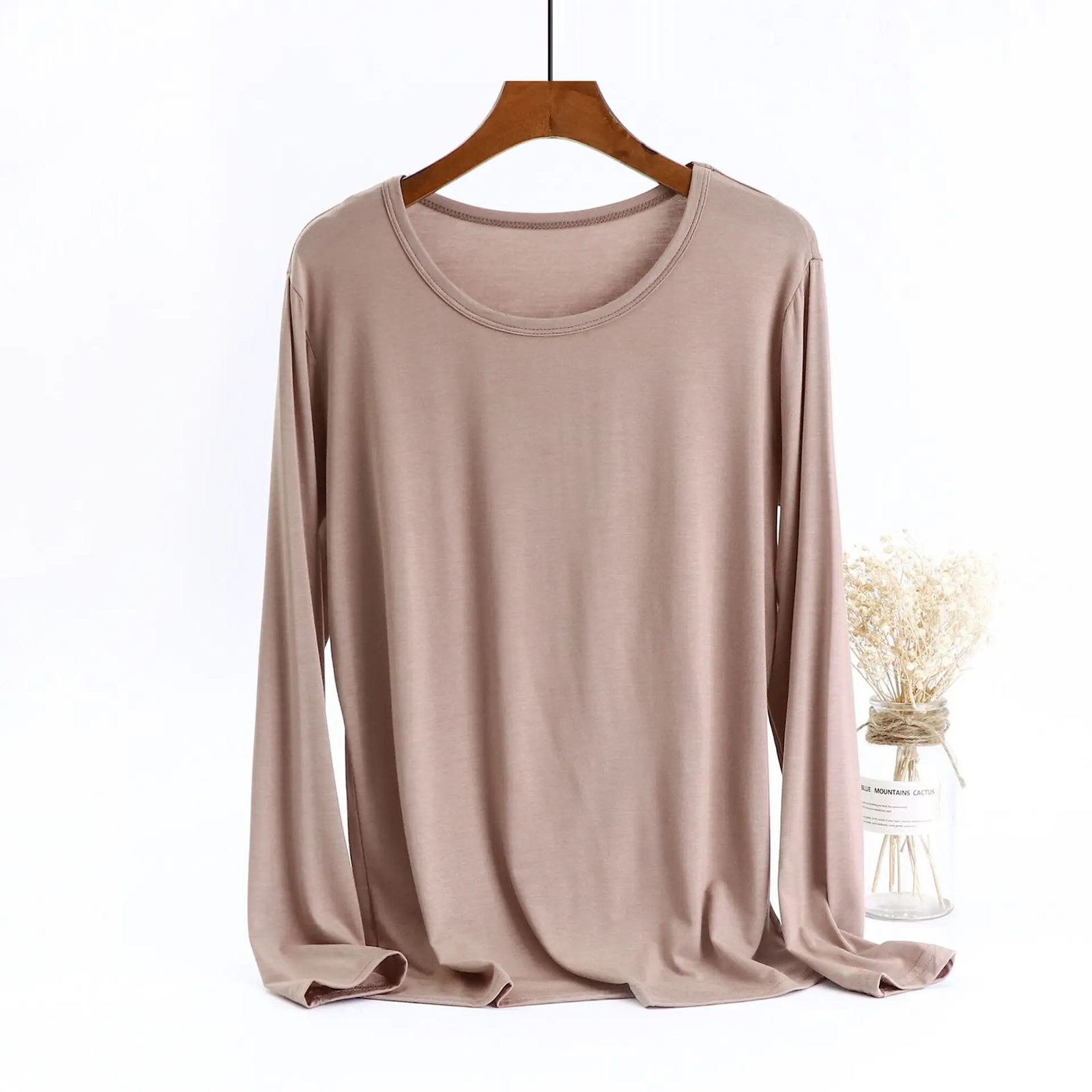 Womens round-neck loose top fattening fat MM large-size long-sleeved inner T-shirt spring and summer undershirt simple 250122