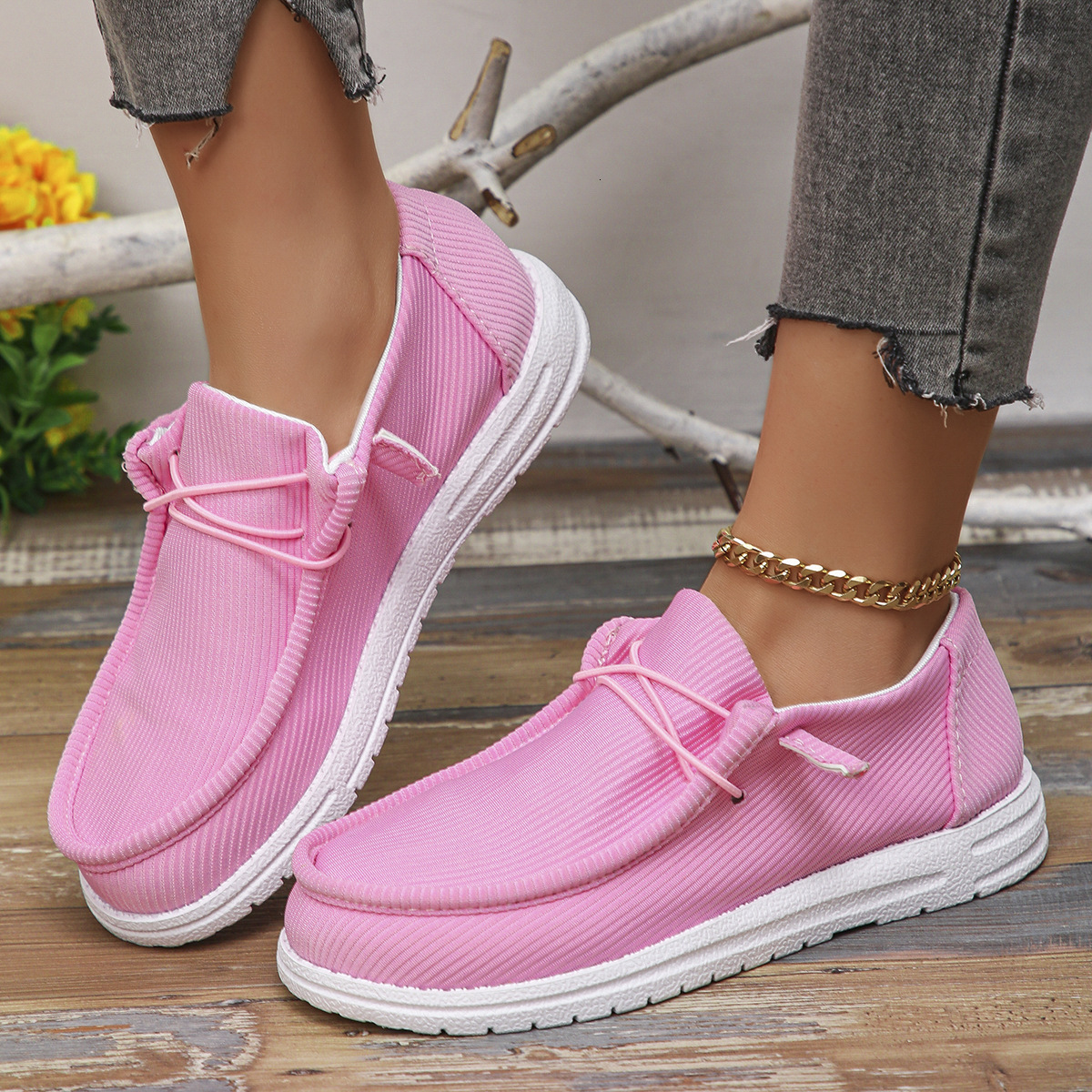 Canvas Shallow Cut Flat New Size 43 Single 2025 Women's Shoes