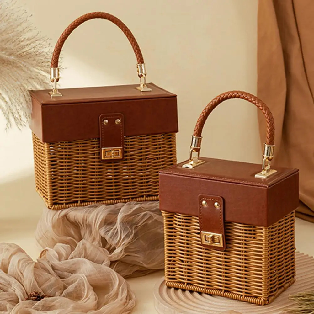 rattan black straw Shoulder Bag Women hand-woven Messenger Bag Summer Beach Square box Straw Handbag For lady Bolsa Feminina 250121