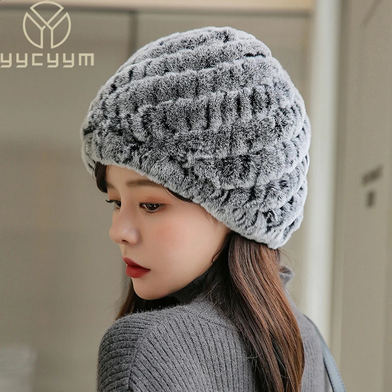 Women Winter Warm Real Rex Rabbit Fur Hat Snow Cap Winter Hats for Women Girls Real Fur Knit Skullies Beanies Natural Fluffy Hat 250120ww