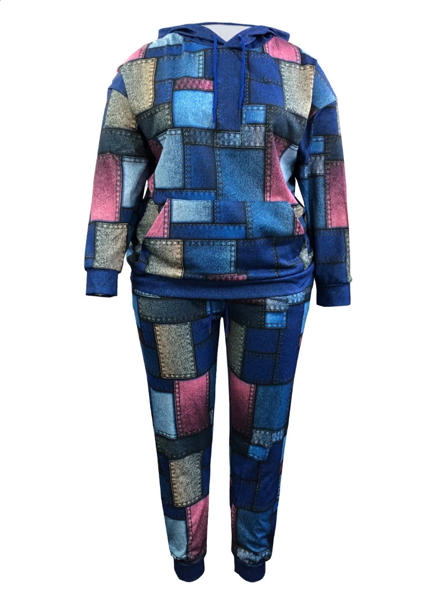 LW Plus Size Hybrid Printed Pocket Track Set Autumn Sports Loose Thick Sweatpants 250122