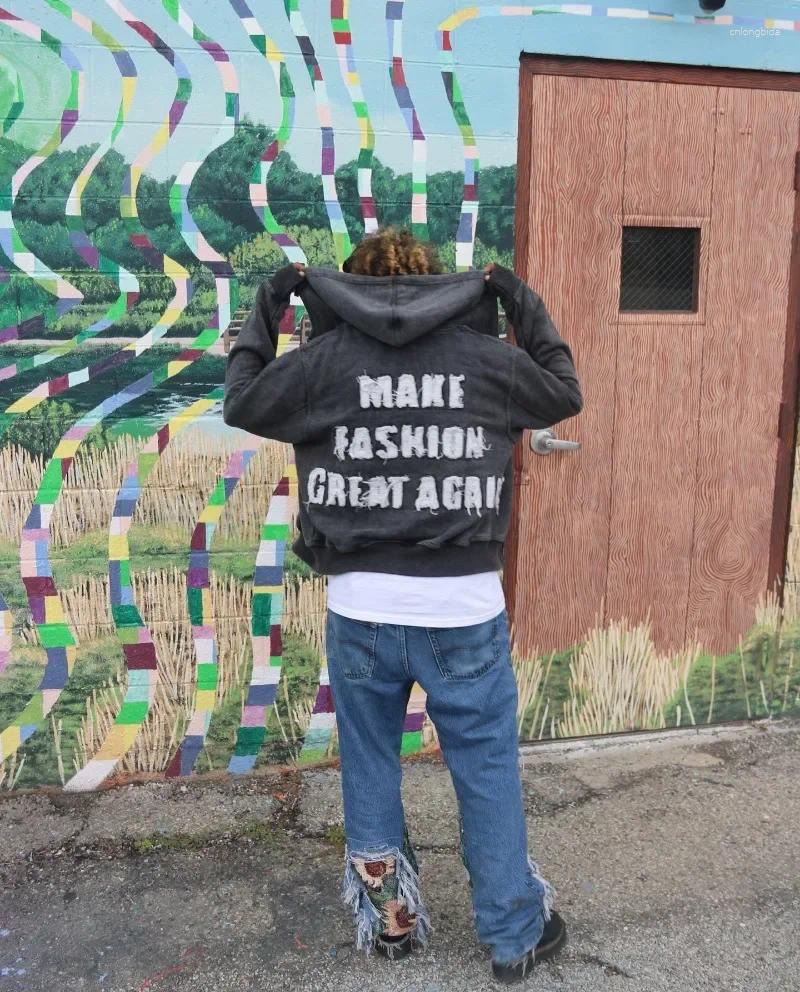 Mens Gothic Apparel Vintage Letter Patch Cardigan Zipper Sweater Cool Male Hoodies Haruku Hip Hop Leisure Sports Couple Hoodie