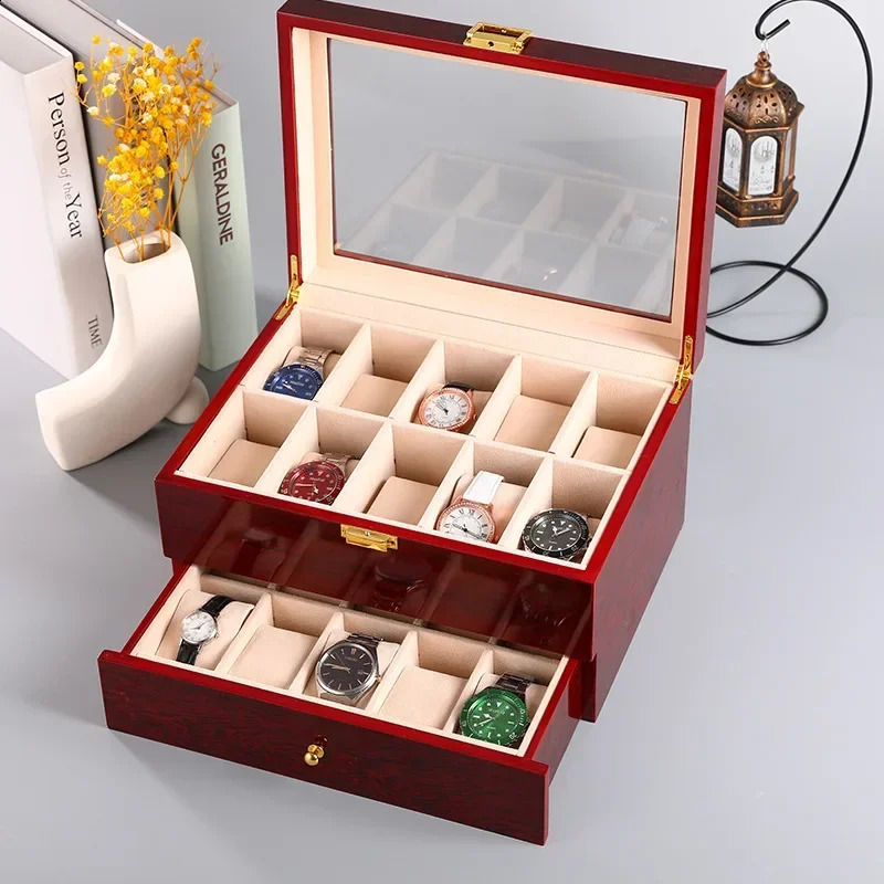 Wooden Watch Box 1/2/3/5/6/10/12 Slot Watch Gift Box Watch Storage Travel Case Organizer Men Jewellery Box Piano-bake-paint 250121