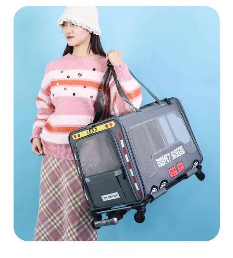Rolling Carrier- Designed for Dogs & Cats, Breathable Mesh, Expandable Soft-Sided Carrier for Traveland Locking Zippers for Long Distance Car Travel
