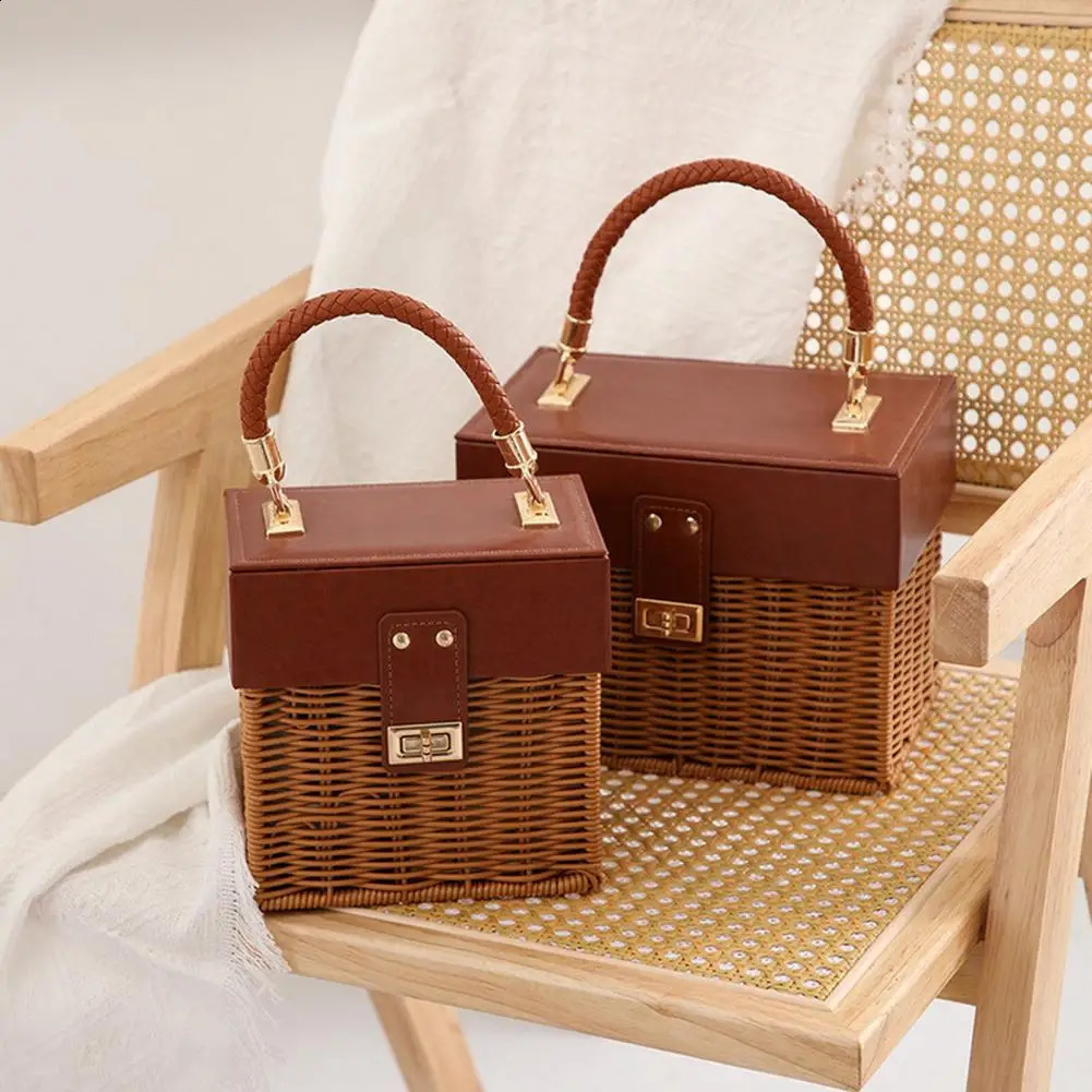 rattan black straw Shoulder Bag Women hand-woven Messenger Bag Summer Beach Square box Straw Handbag For lady Bolsa Feminina 250121