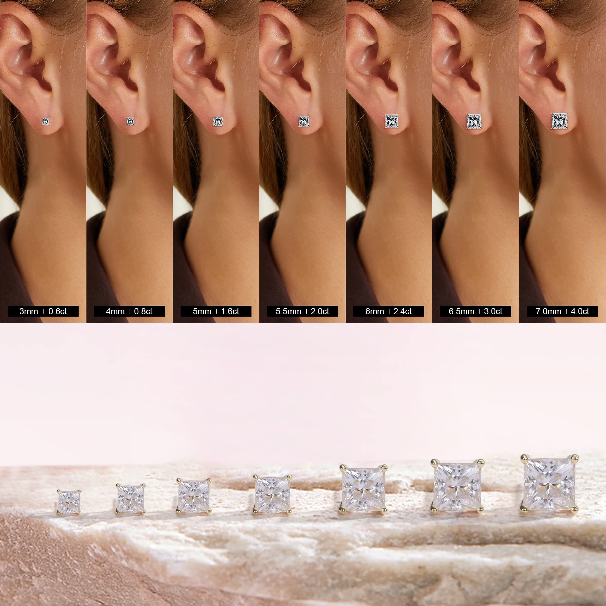 stud earrings designer for women 925 sterling silver 4 prong pass diamond tester vvs1 square moissanite earrings 18K gold mens earring jewelry valenti