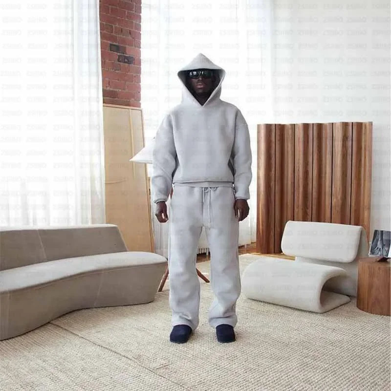 Blue Thickened Velvet Simple Hoodie 2024 Autumn and Winter Street Harajuku Hip Hop Men and Women Loose Y2k Hoodie Set 250120