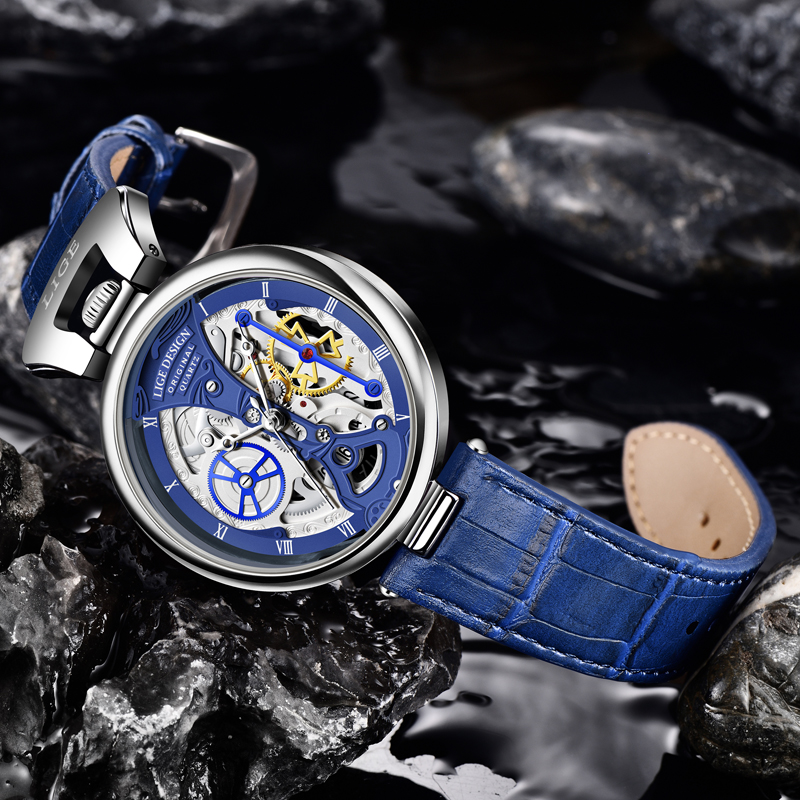 LIGE new hollow design men's quartz watch fashion watch multifunctional waterproof sports watch