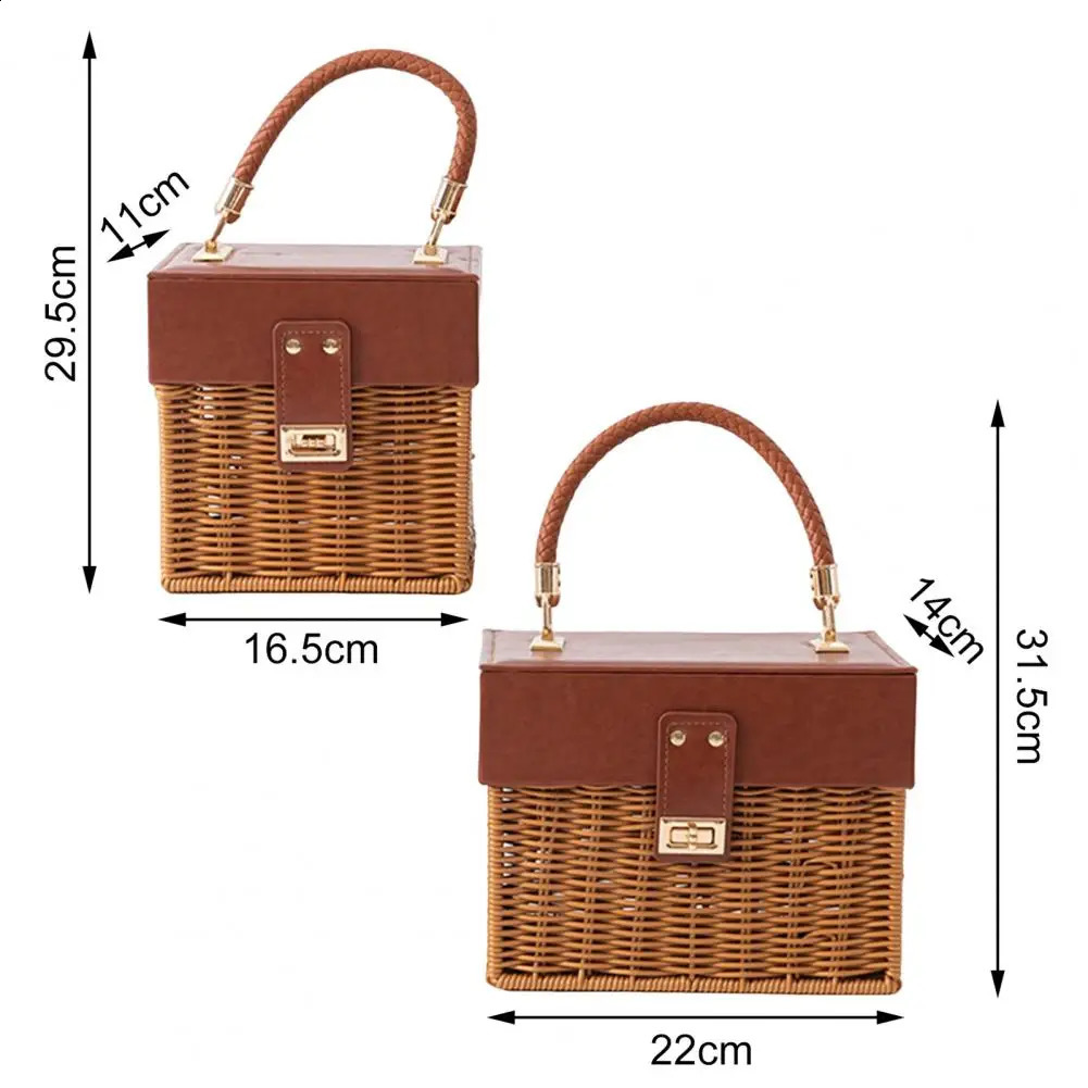 rattan black straw Shoulder Bag Women hand-woven Messenger Bag Summer Beach Square box Straw Handbag For lady Bolsa Feminina 250121