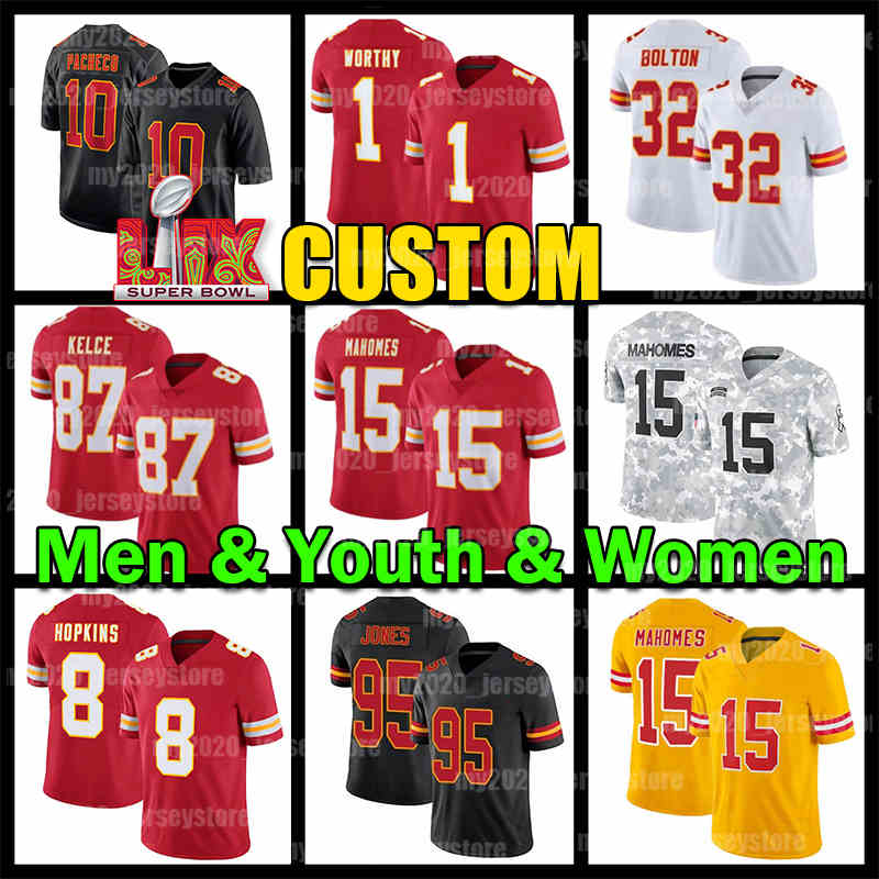 15 Patrick Mahomes Football Jersey Travis Kelce Xavier Worthy George Karlaftis DeAndre Hopkins Isiah Pacheco Trent McDuffie Rashee Rice Derrick Thomas Chris Jones