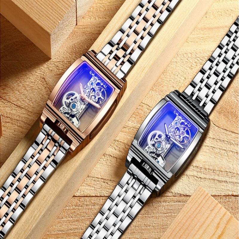 Desda's new barrel-shaped net celebrity square transparent full hollow flywheel mechanical waterproof watch free shipping