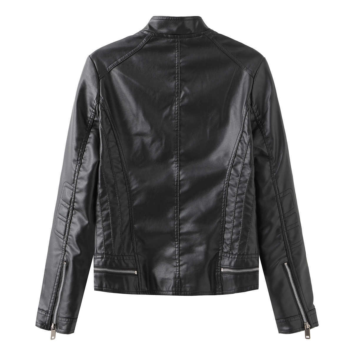 Casual Leather Jacket Spring and Autumn Womens Leather Coat Long Sleeve Zipper Stand Neck Coat Womens Leather Womens Jacket 241209
