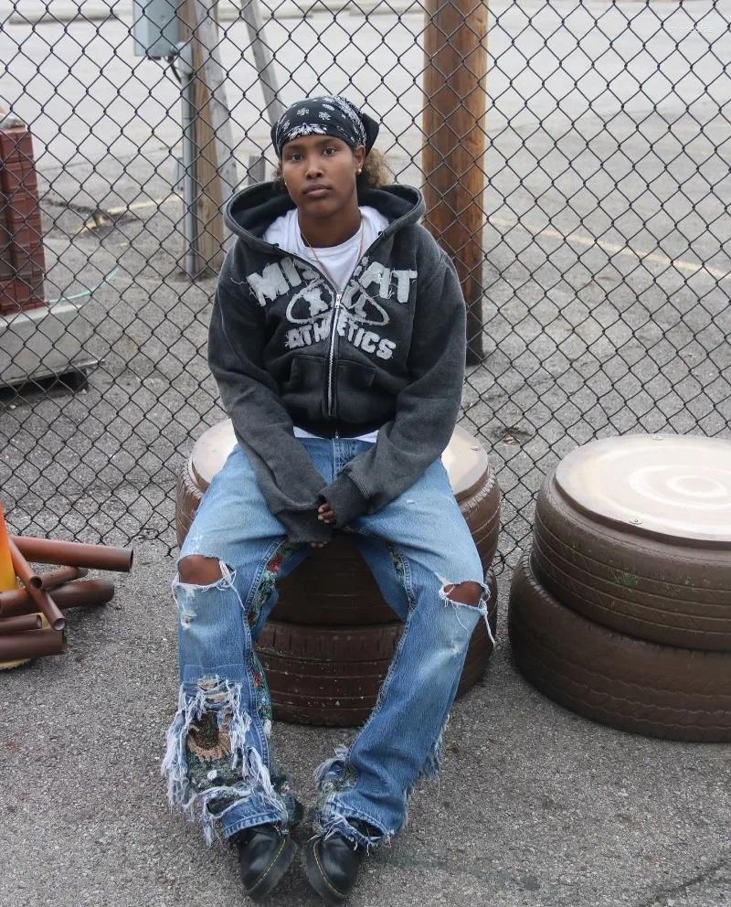 Mens Gothic Apparel Vintage Letter Patch Cardigan Zipper Sweater Cool Male Hoodies Haruku Hip Hop Leisure Sports Couple Hoodie