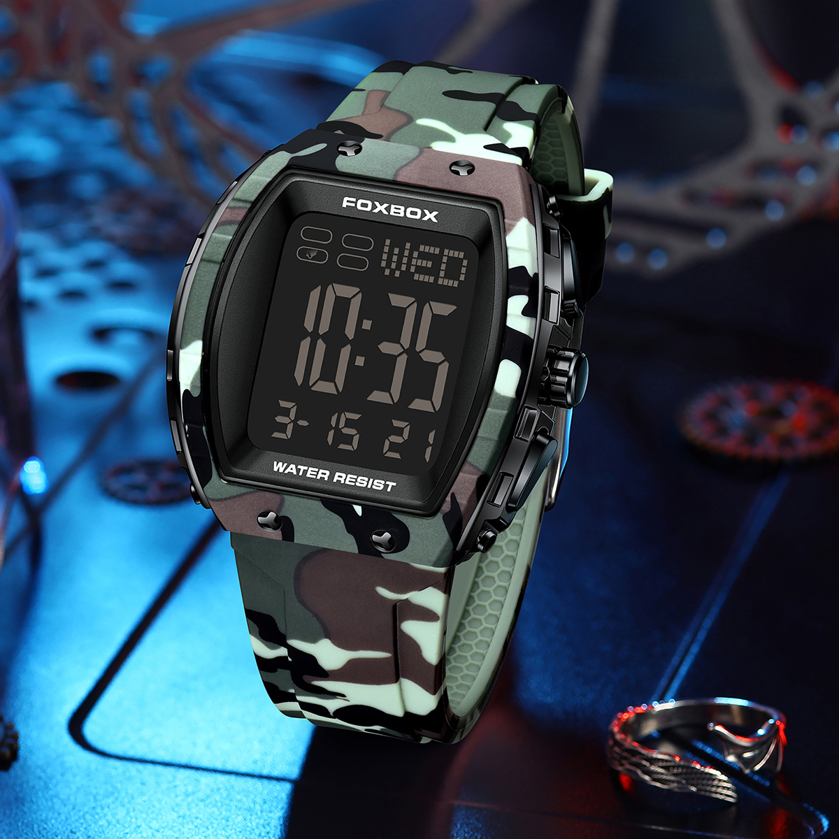 LIGE Classic Men's Large Dial Electronic Watch Multi functional Alarm Clock Night Light Calendar Watch Silicone Tape Sports Timing Code Watch