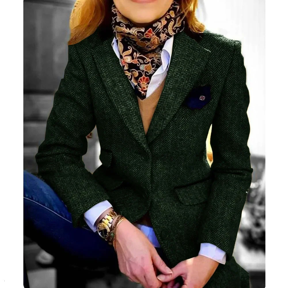 Only Jacket 1 Piece Womens Outerwears Herringbone Blazer Set Lapel Flap Pocket Suits Outerwear Singlebreasted 250114