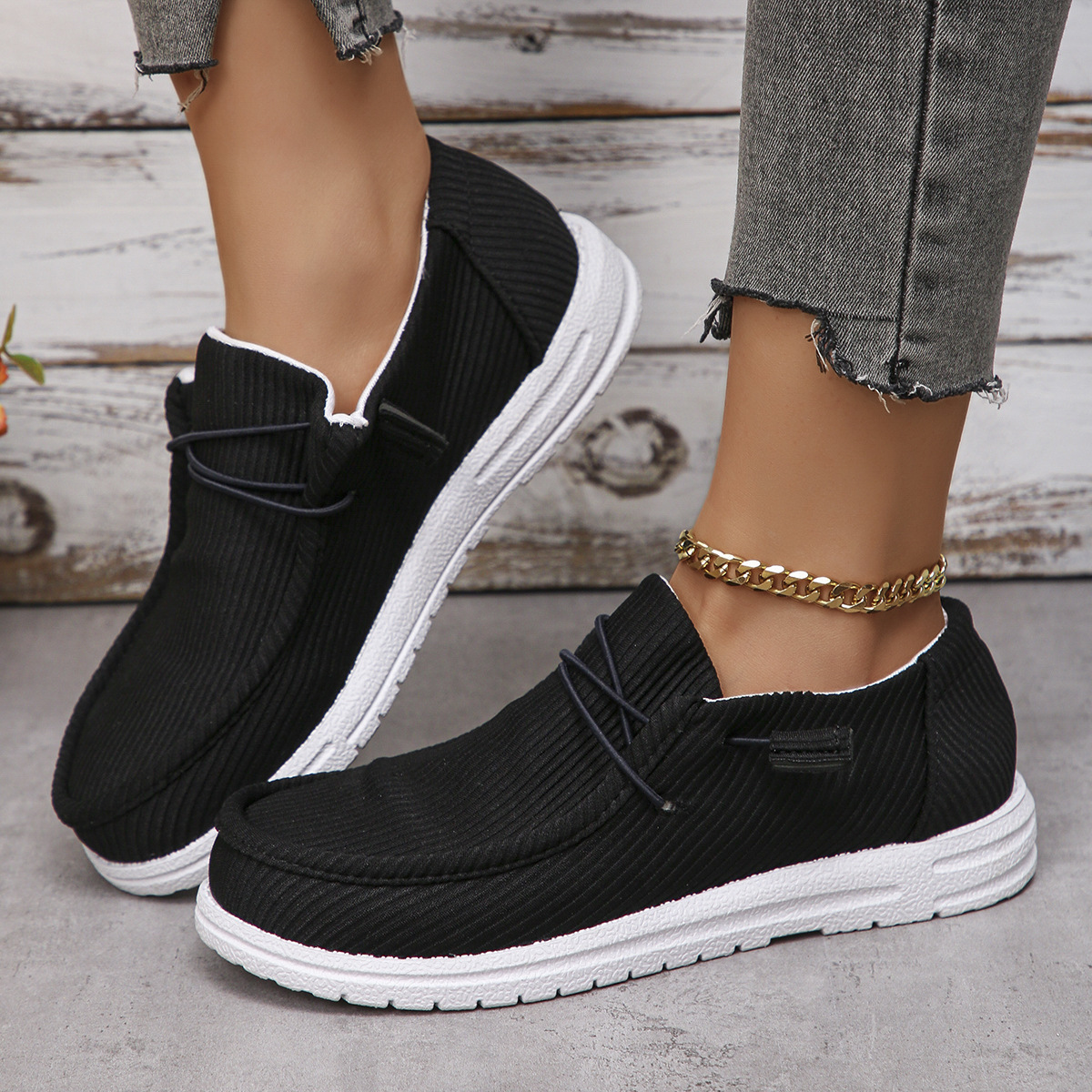 Canvas Shallow Cut Flat New Size 43 Single 2025 Women's Shoes