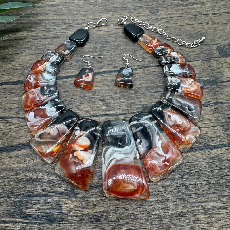 Chunky Statement Turquoise Plate Necklace Earrings Women Boho Choker Female Jewelry Party Gift 250117
