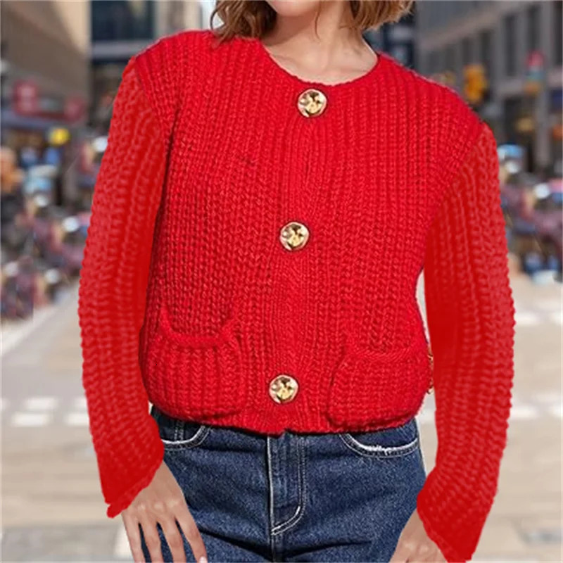 women Knitted Cardigan Sweater Casual Button ONeck Long Sleeve Female 2024 Fashion Solid Loose Lady Cardigans 250109Z