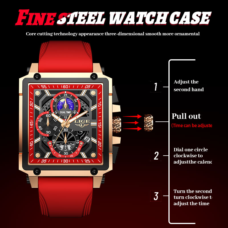 LIGE New Business Watch Quartz Watch Square Dial Fashion Classic Men's Watch Sports Night Light Clock Gift