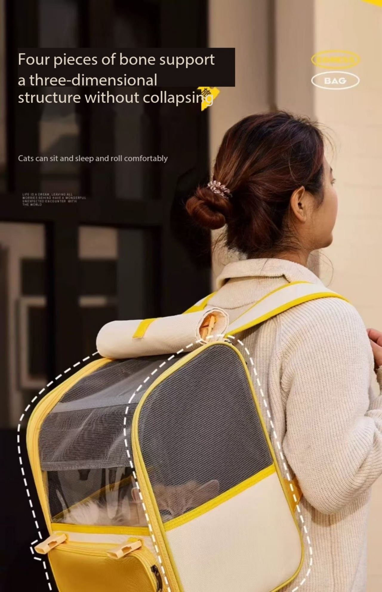 Fat cat travel bag, breathable and portable backpack for outdoor use, large capacity backpack for cats, portable pet supplies