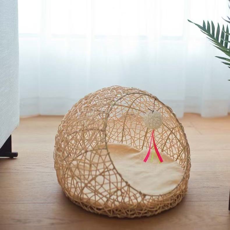 2025 new Summer Four Seasons Universal Vine Weaving Kitten Bed Cat Supplies Pet House Toys Detachable Washable Dog Nest Cool