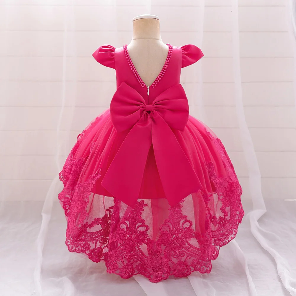 Toddler Flower Girls Dress Bow Tulle 1st Birthday Party Baptism White Baby Dresses Princess Wedding Bridemaid Prom Costume 250117