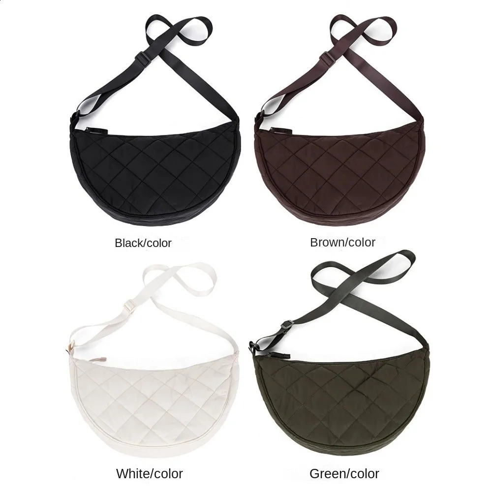 Waist Half Moon Belt Bag Solid Color Crossbody Bag Large Capacity Shoulder Bags Portable Nylon Plaid Travel Bags for Commuting 250122
