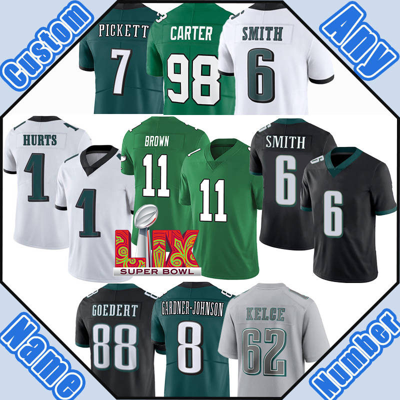 11 Brown 1 Jalen Hurts Football Jerseys 6 DeVonta Smith Saquon Barkley Jason Kelce Darius Slay Kenneth Gainwell Nolan Smith Lane Johnson Kenny Pickett 68 Mailata