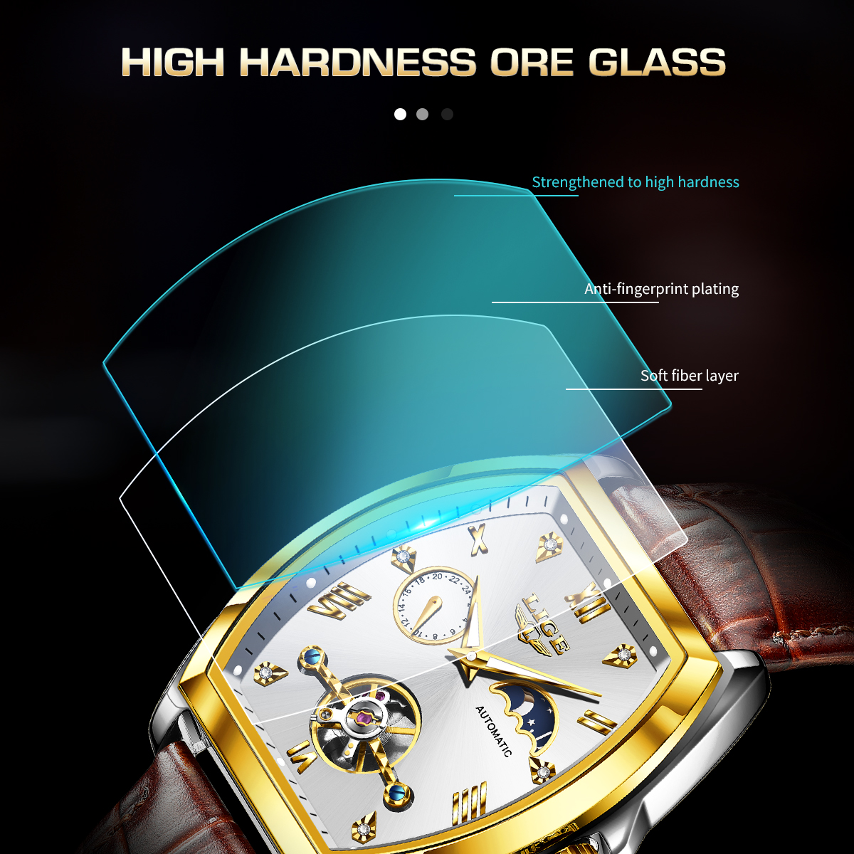 LIGE Men's Tourbillon Mechanical Watch Multi functional Waterproof Night Light Watch Fashion Business Watch