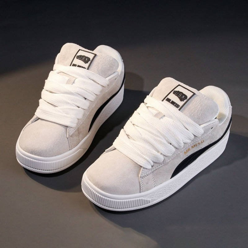 Trendy Low Top Versatile Student Genuine Soft Leather Women's Board Shoes, Casual Classic Sports Breathable Suede White Shoes