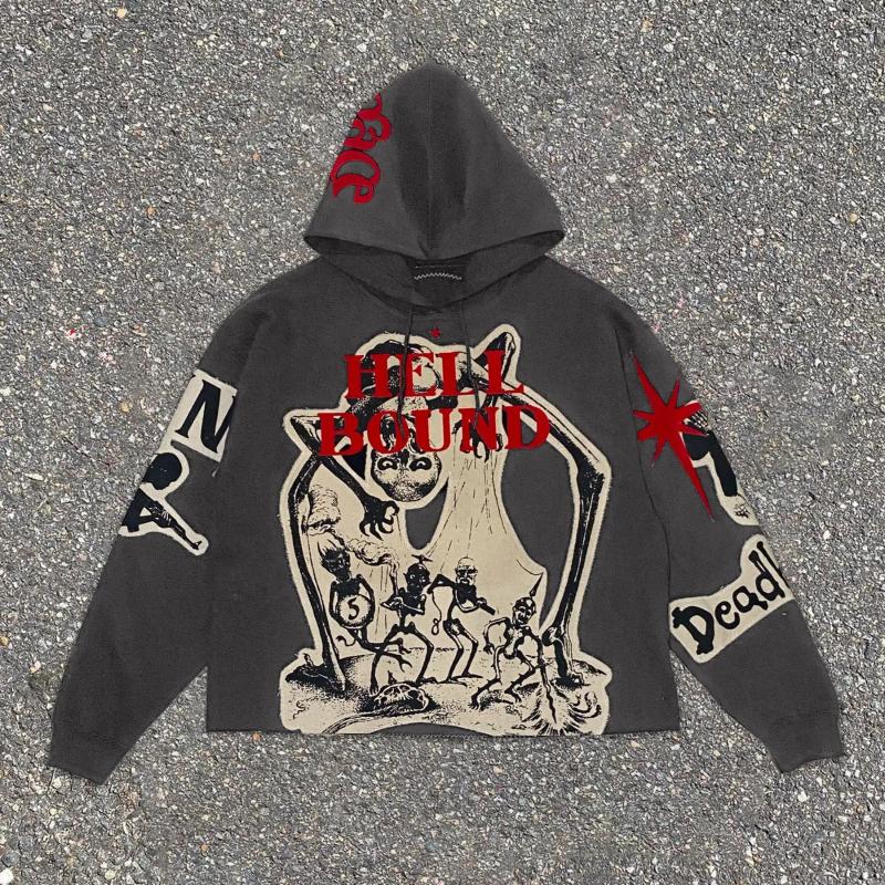 Men's Gothic Streetwear Hoodie - Haraku Hip Hop Oversized Pullover, Retro Mummy Graphic Print Sweatshirt, Unisex Casual Hooded Sweater