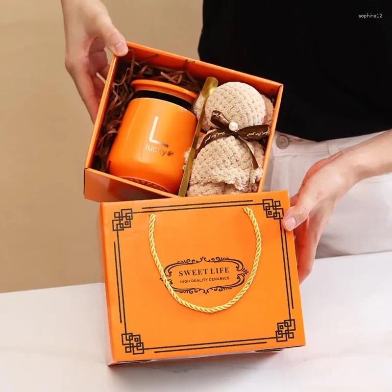 Mugs 4 In 1 Ceramic Coffee Cup Set With Towel Bear & Spoon For Weddings Birthdays And Special Occasions - Includes Box
