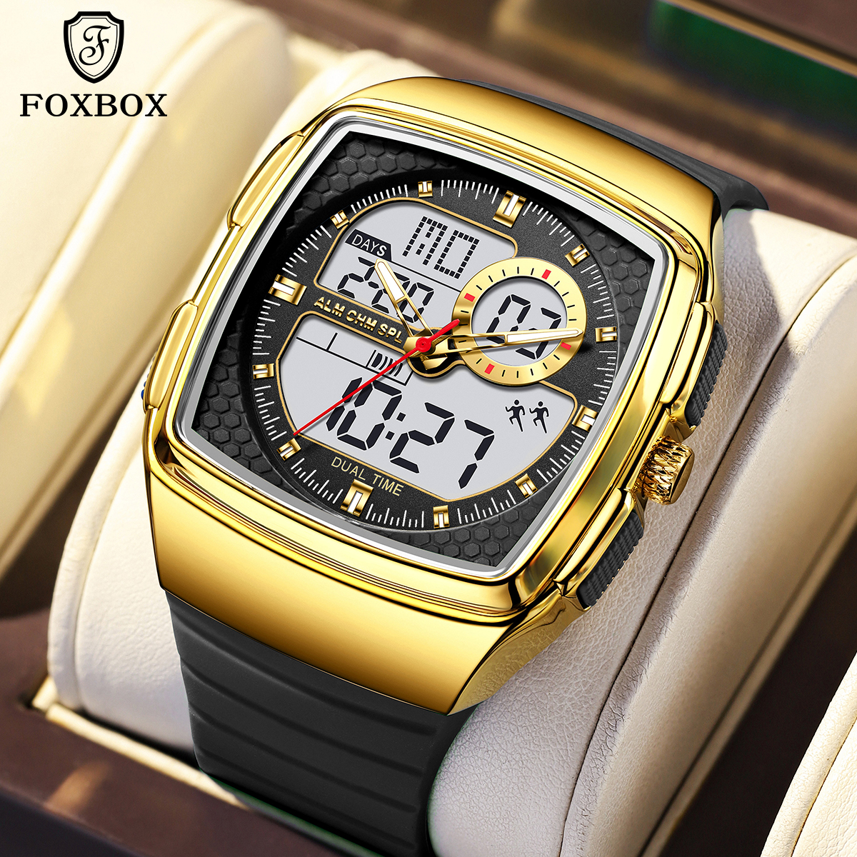 LIGE new men's dual display electronic watch multifunctional waterproof calendar night light timing code watch