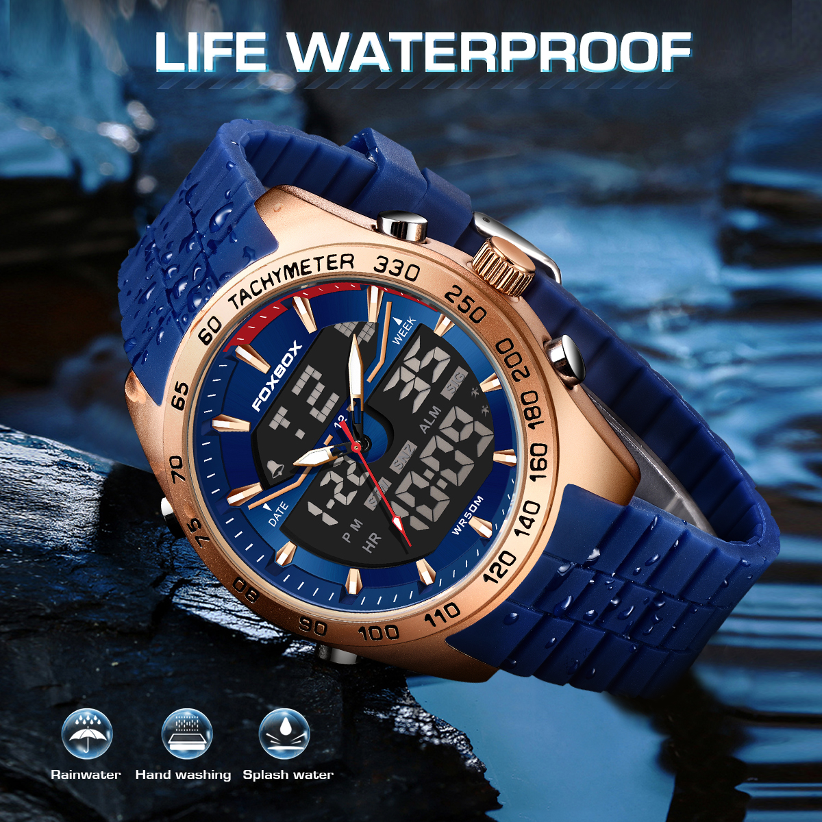 LIGE Fashion Sports Timing Code Men's Dual Display Electronic Watch Calendar Function Waterproof Luminous Silicone Watch