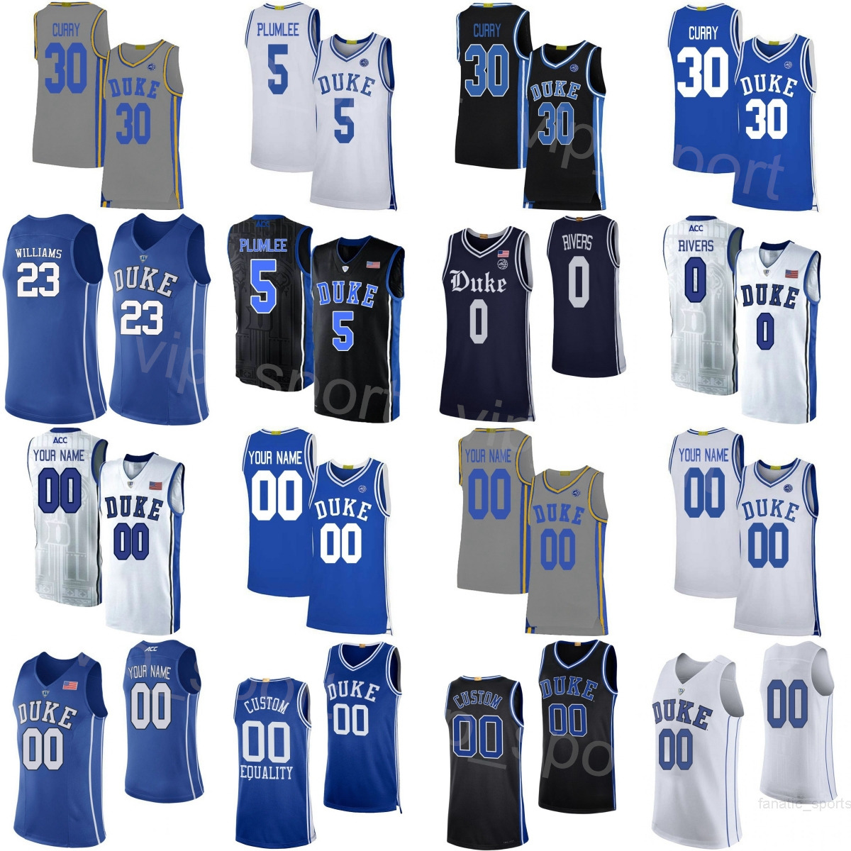 Printed University Basketball College 0 Austin Rivers Jersey 2 Nolan Smith 30 Jon Scheyer 30 Seth Curry 23 Shelden Williams 5 Mason Plumlee Mans Youth Woman DBD