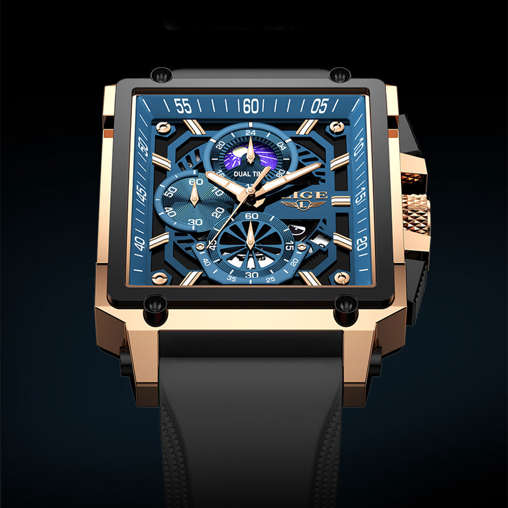LIGE New Business Watch Quartz Watch Square Dial Fashion Classic Men's Watch Sports Night Light Clock Gift