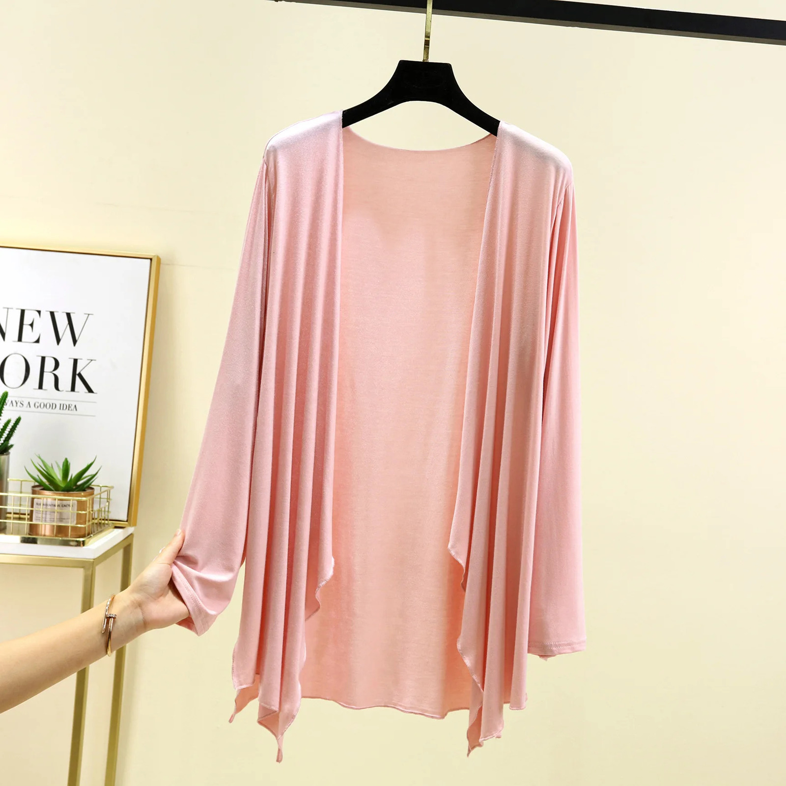 Summer Women thin Cardigan Long sleeves Modal Airconditioned Top Irregular sunproof clothing all match tops 250109Z