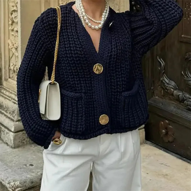 women Knitted Cardigan Sweater Casual Button ONeck Long Sleeve Female 2024 Fashion Solid Loose Lady Cardigans 250109Z