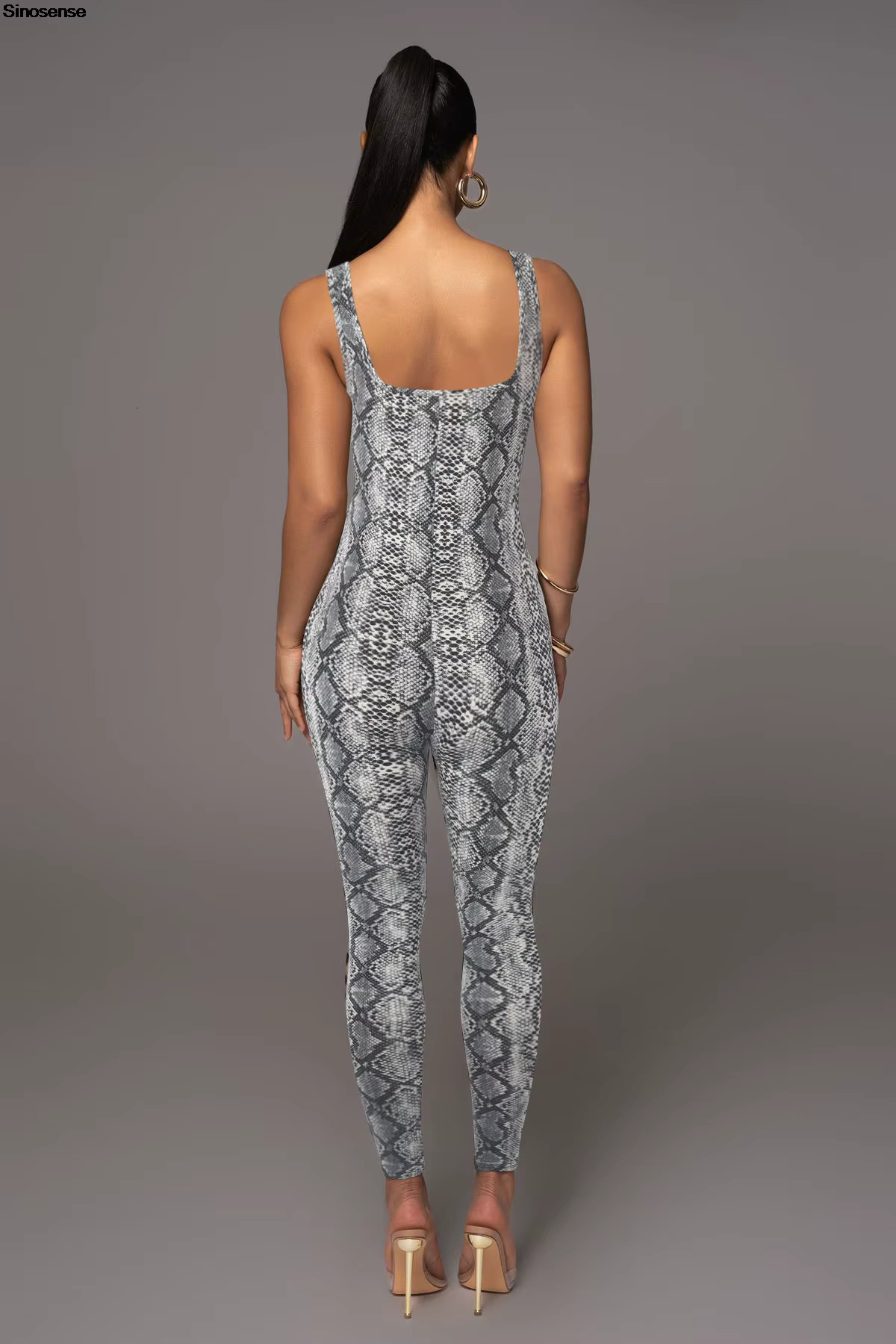 Women Bodycon Tank One Piece Jumpsuits Serpentine Print Yoga Workout Gym Fiess Sports Romper Sexy Night Cosplay Party Outtfits