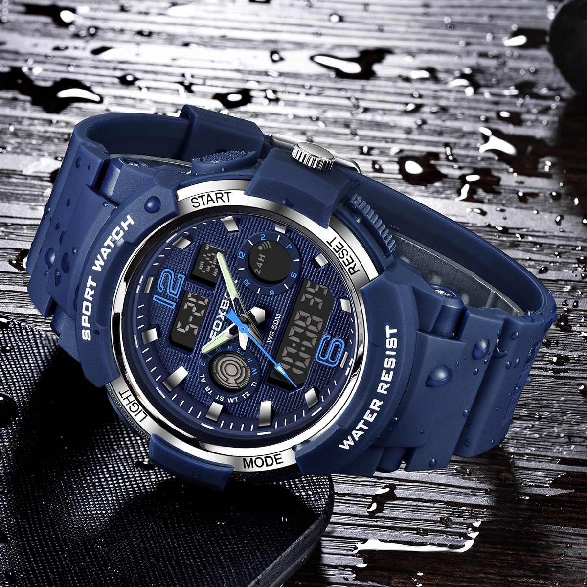 LIGE Fashion Sports Large Dial Dual Display Electronic Watch Men's Waterproof Multi functional Student Watch