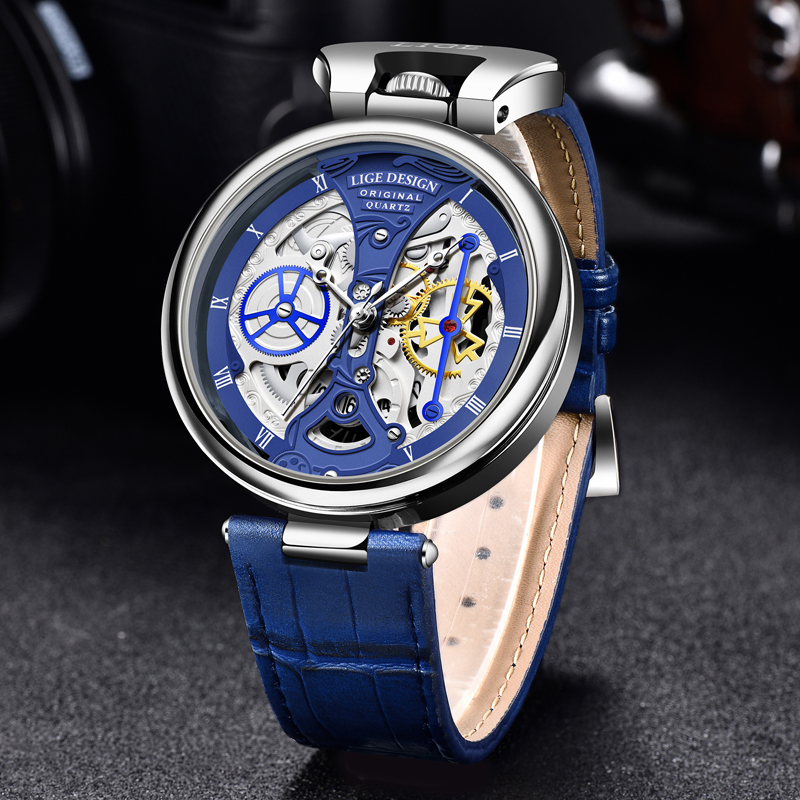 LIGE new hollow design men's quartz watch fashion watch multifunctional waterproof sports watch