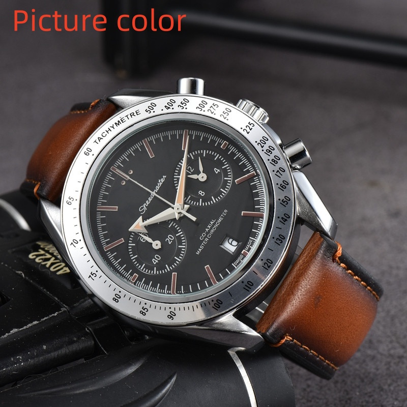 Ome Wrist Watch for Men 2025 Mens Watches Five needles All dials work Quartz Watch Top Luxury Brand Clock Chronograph Fashion Steel And Leather Strap Speedmaster
