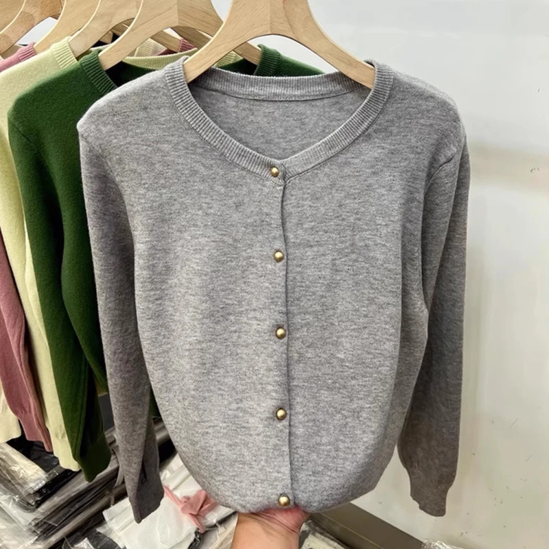 Long Sleeve Sweater Cardigans Autumn Winter ONeck Knitted Women Tops Knitwear Clothing Fashion JJ01 250109Z