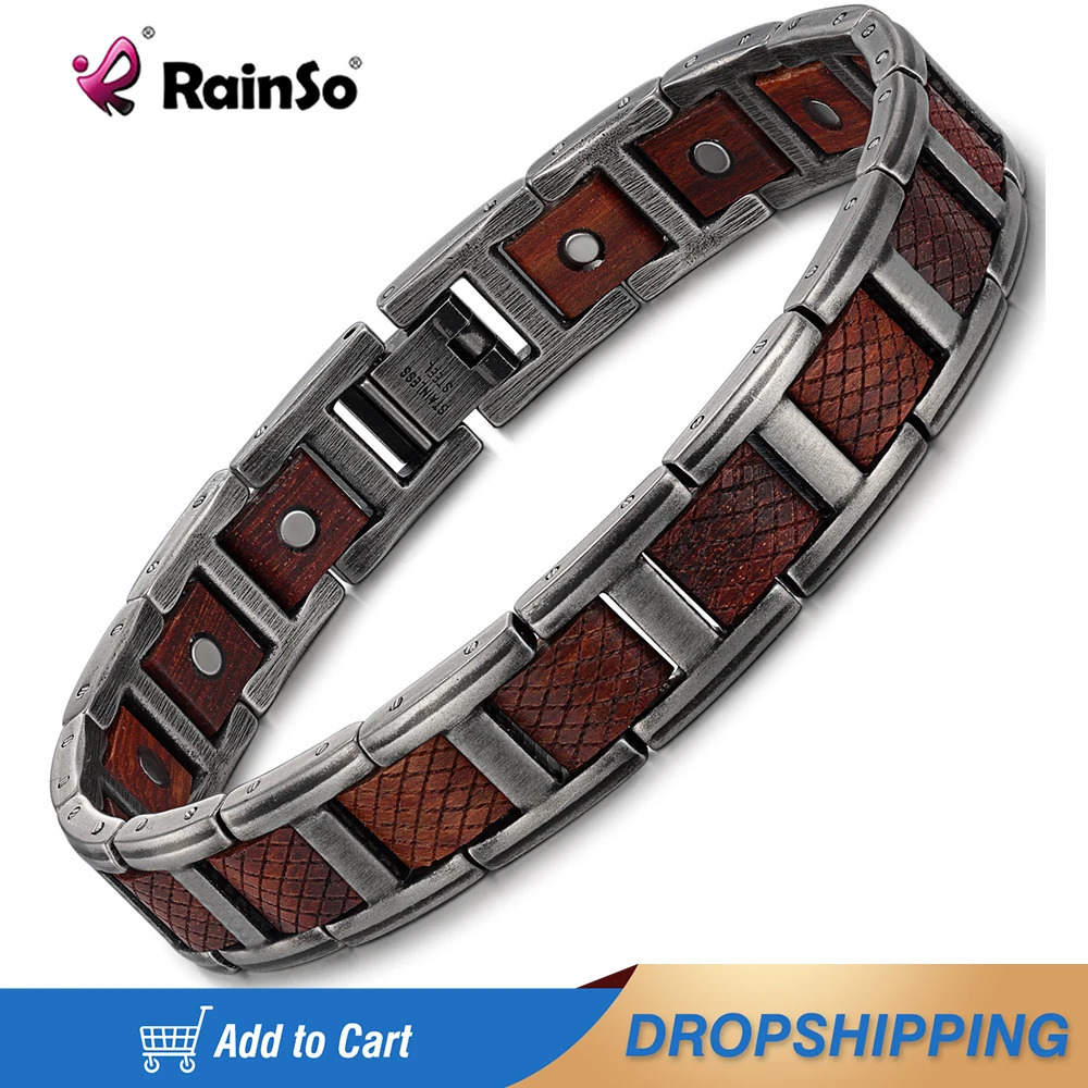 Rainso Fashion Mens Stainless Steel Bracelet and Bracelet Zebravood Charm Magnetic Bracelet Friendship Jewelry Bracelet Viking 250109
