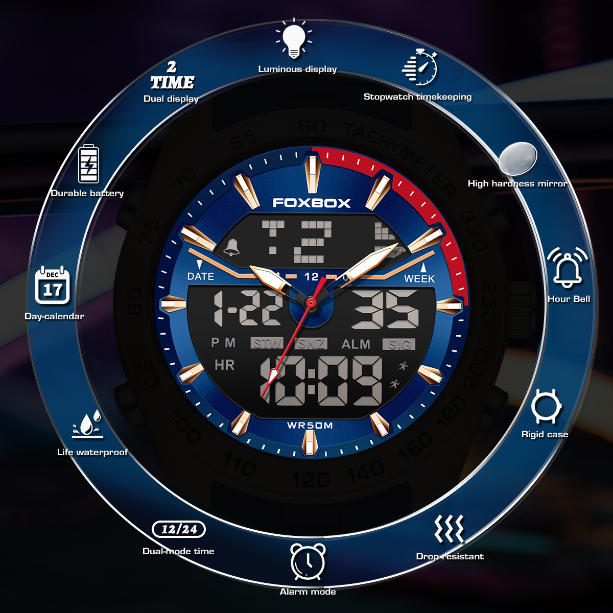 LIGE Fashion Sports Timing Code Men's Dual Display Electronic Watch Calendar Function Waterproof Luminous Silicone Watch