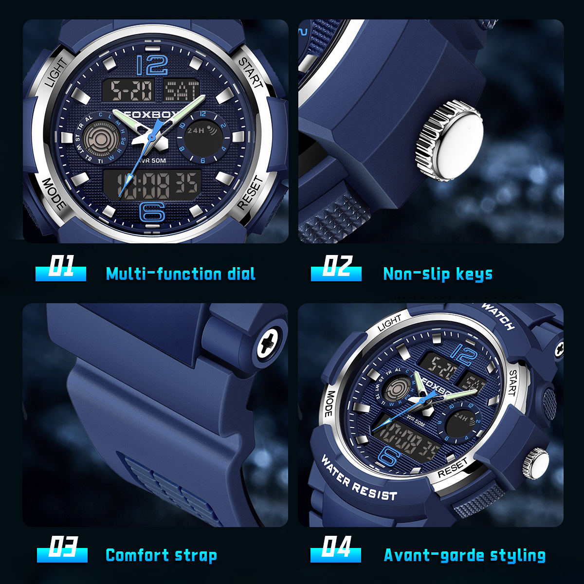 LIGE Fashion Sports Large Dial Dual Display Electronic Watch Men's Waterproof Multi functional Student Watch