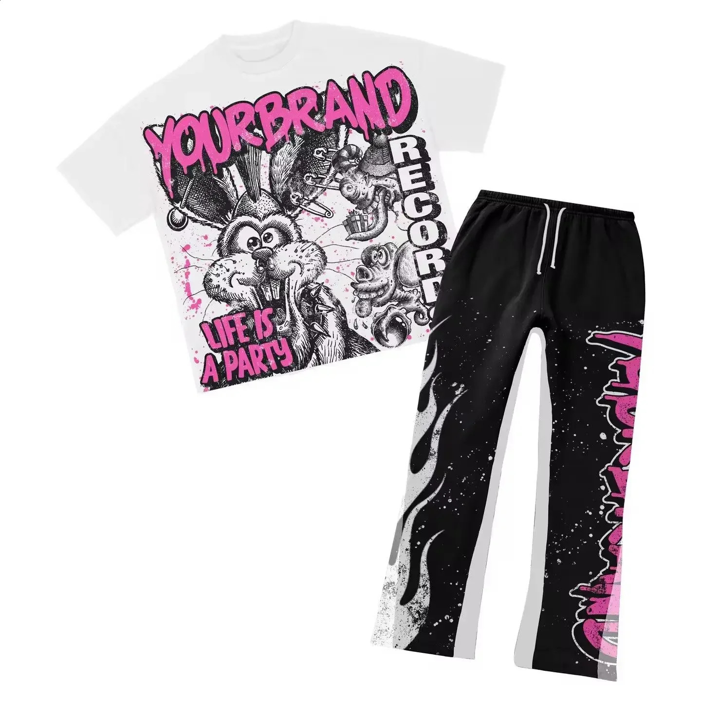 Mens Summer Clothes Couple Set Fashion Suits Personalized Patterns Prints Clothing American Style Street Graffiti T-shirts 250109