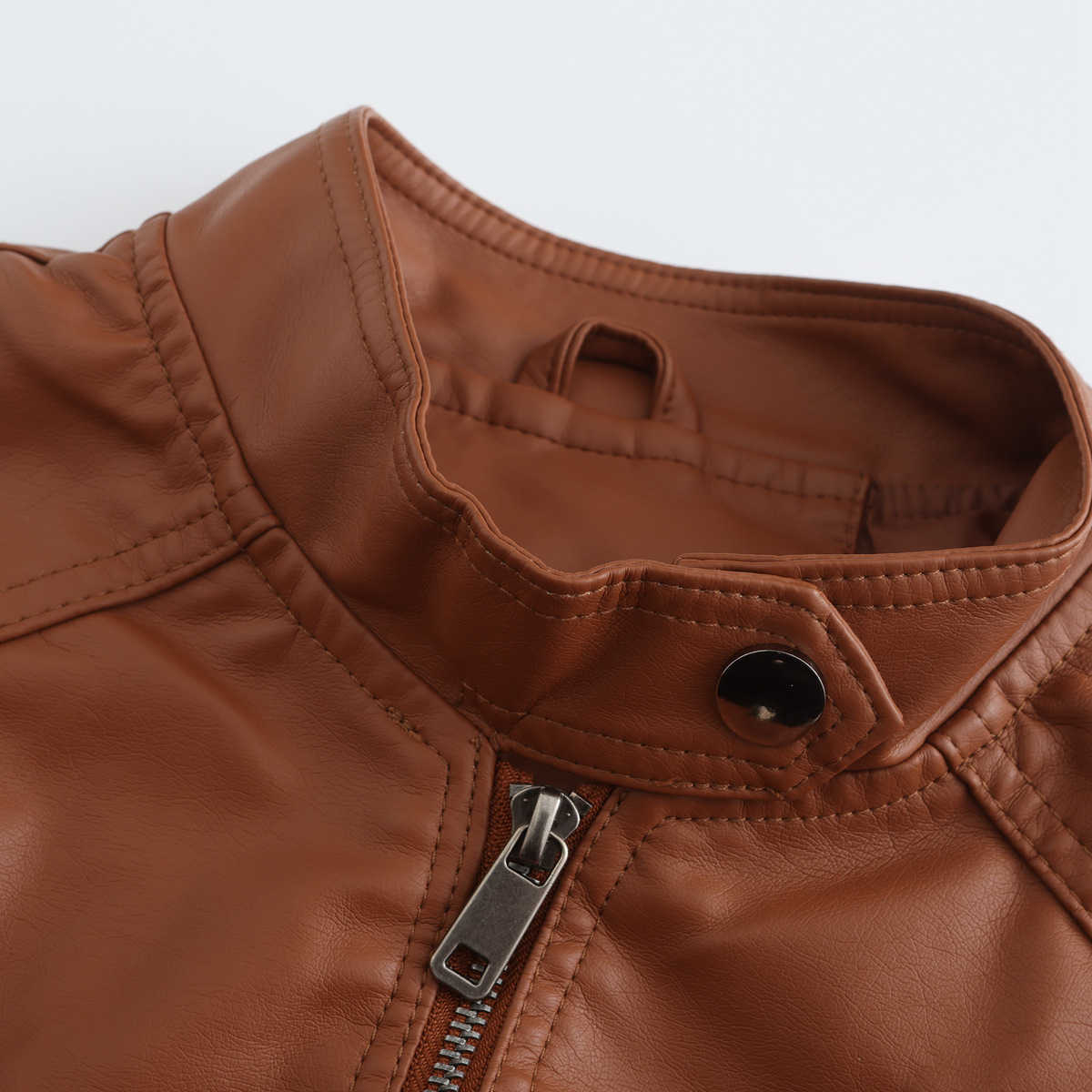 Casual Leather Jacket Spring and Autumn Womens Leather Coat Long Sleeve Zipper Stand Neck Coat Womens Leather Womens Jacket 241209
